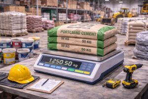 Timbangan digital di gudang material konstruksi